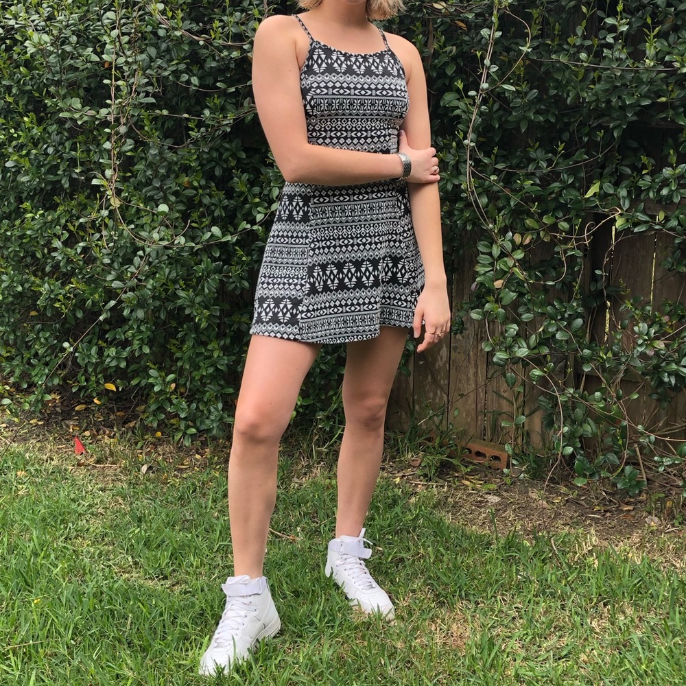 Black and White Patterned Mini Dress
